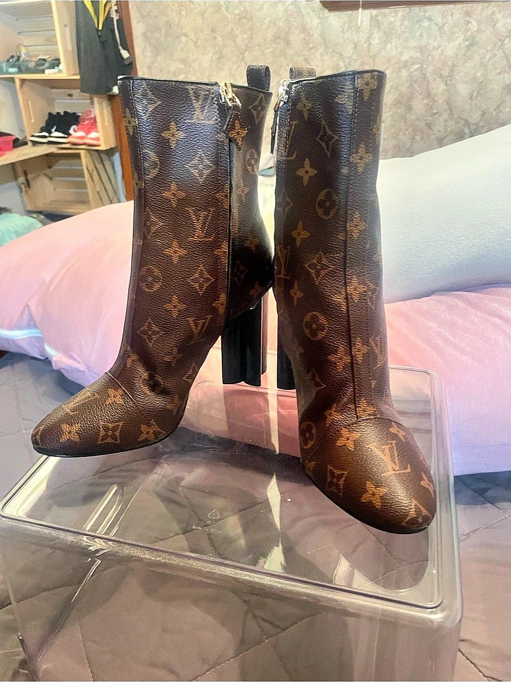 Louis Vuitton Monogram Heeled Boots Brown & Black EU 38